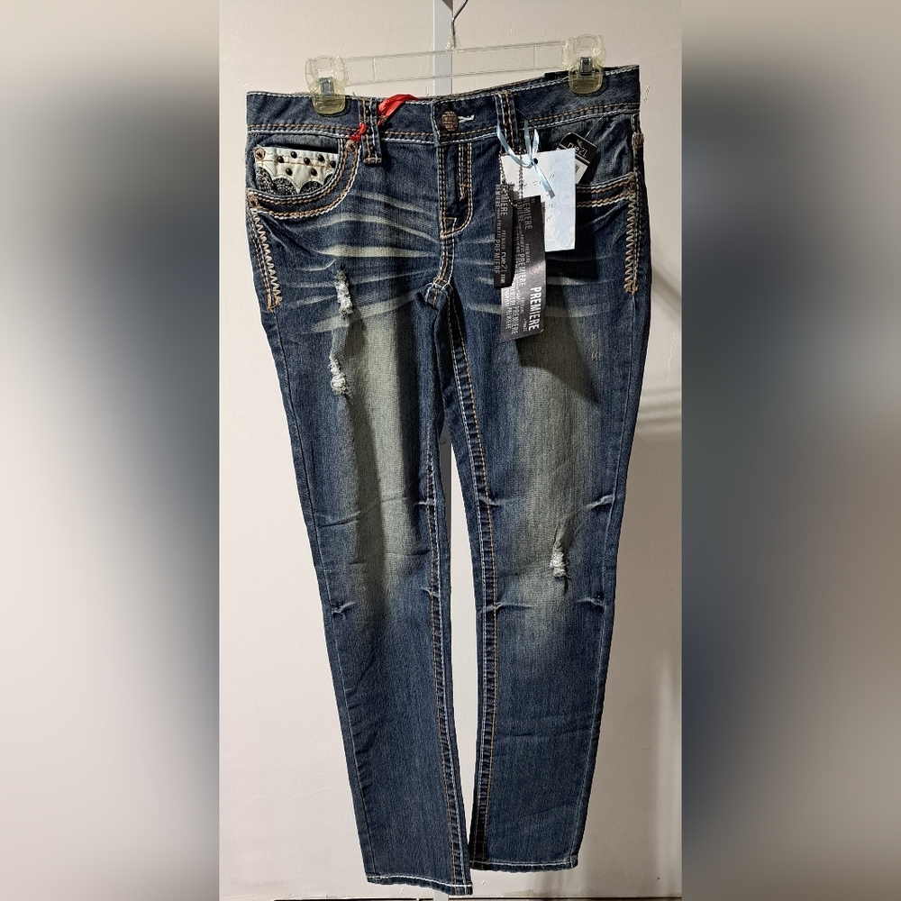 Premier Sz 5/6 Low Rise Skinny 'Bold Pockets*Stitching*Button' Jeans - Picture 3 of 15